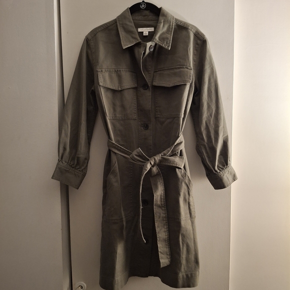 Free Assembly Women's Green Denim Midi Dress with Belted Waist & Classic Collar - Picture 1 of 8